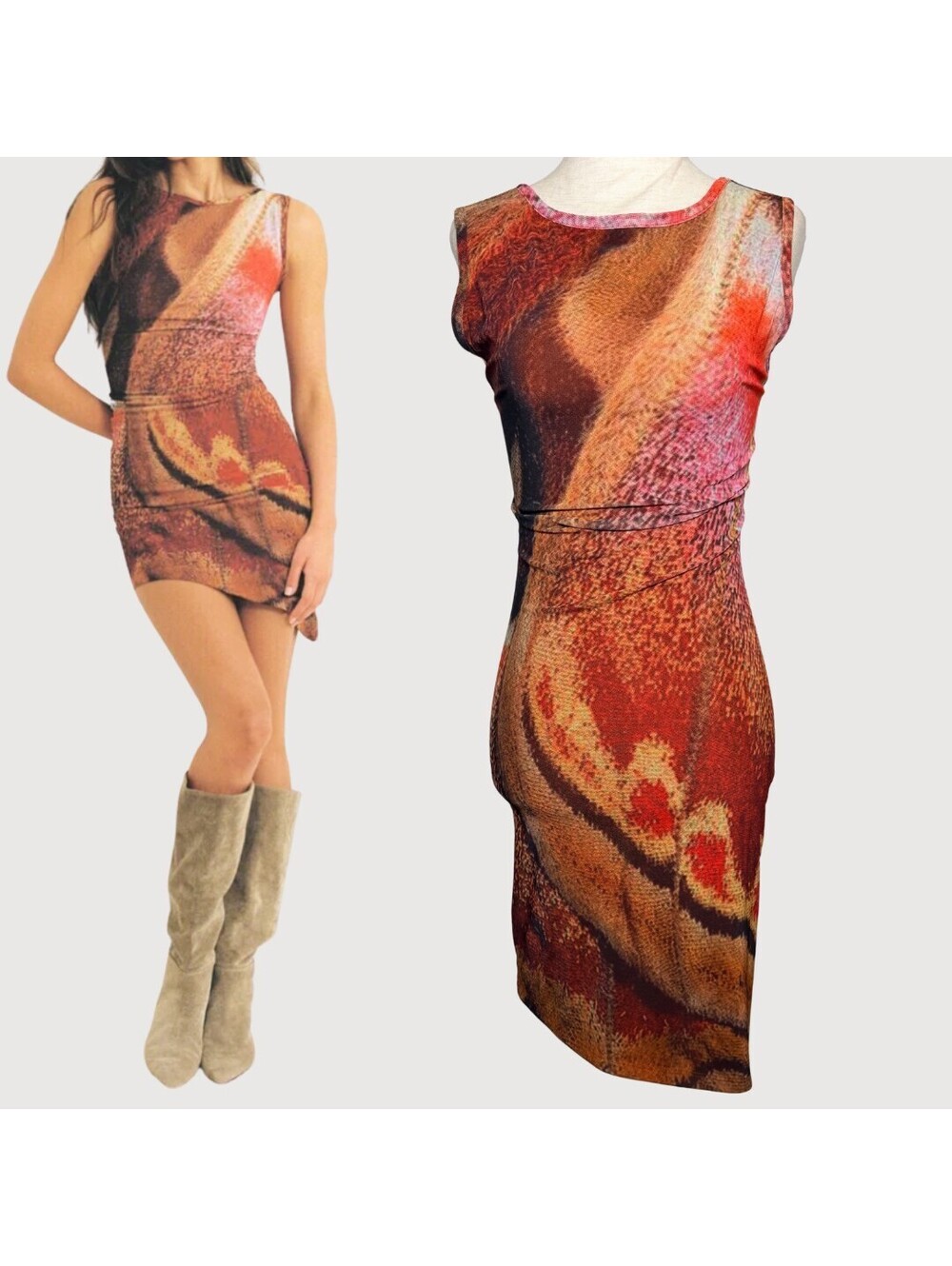 Feners Caracola Day Abstract Mesh Bodycon Mini Dress M